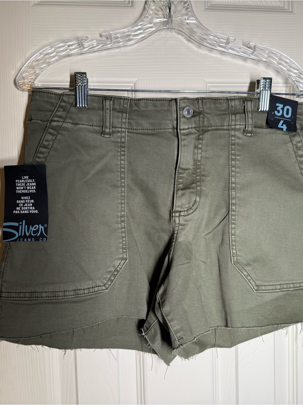 Silver Jeans Size 10 Olive Utility Short with Raw Hem
